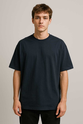 PIDAM Solid Men Round Neck Dark Blue T-Shirt