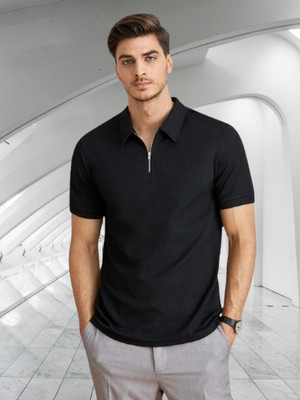 Dark Drive Solid Men Polo Neck Black T-Shirt
