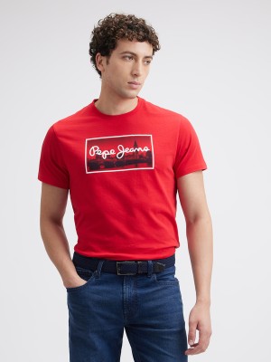 Pepe Jeans Graphic Print Men Crew Neck Red T-Shirt