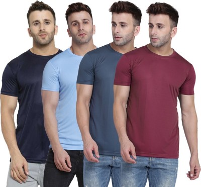 TQH Solid Men Round Neck Dark Blue, Light Blue, Maroon, Grey T-Shirt