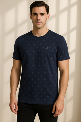 Sportz Fit Printed Men Round Neck Blue T-Shirt