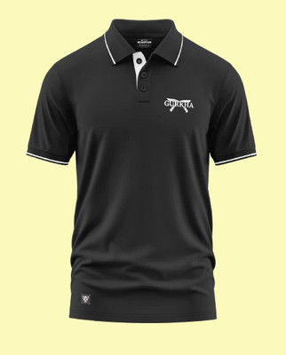 Warriorworld Solid Men Polo Neck Black T-Shirt