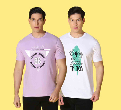 WOOSTRO Printed Men Round Neck Multicolor T-Shirt