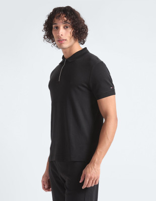TOMMY HILFIGER Solid Men Polo Neck Black T-Shirt