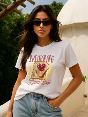 JUNEBERRY Printed Women Round Neck White T-Shirt