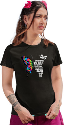 Printabulous Printed Women Round Neck Black T-Shirt