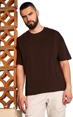 requin Solid Men Round Neck Brown T-Shirt