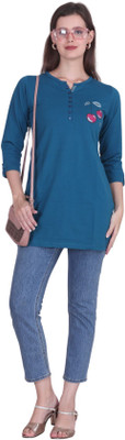TOPTEN Women Solid Straight Kurta(Blue)