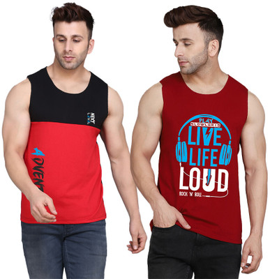 SLOWLORIS Printed, Typography Men Scoop Neck Maroon, Black, Red T-Shirt