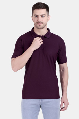 Sandhya Solid Men Polo Neck Maroon T-Shirt