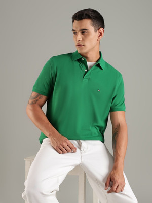 TOMMY HILFIGER Solid Men Polo Neck Dark Green T-Shirt