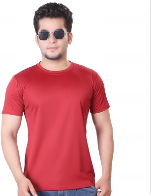 KASPY Solid Men Round Neck Maroon T-Shirt