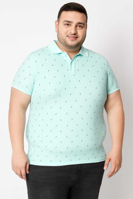 TISSORA Printed Men Polo Neck Blue T-Shirt