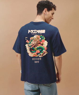 Beniot Printed Men Round Neck Dark Blue T-Shirt