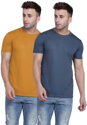 PARA HILLS Solid Men Round Neck Grey, Yellow T-Shirt