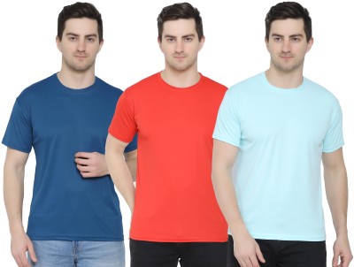 YUALIN CREATION Solid Men Round Neck Light Blue T-Shirt