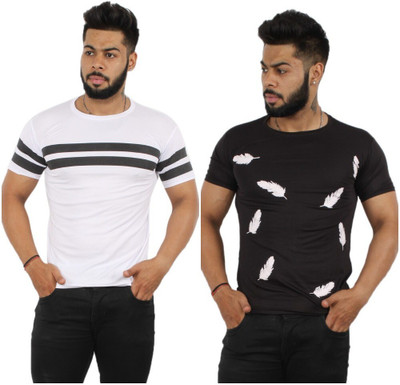 Oishee Printed Men Round Neck White, Black T-Shirt