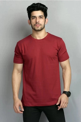 SMD Enterprise Solid Men Round Neck Maroon T-Shirt