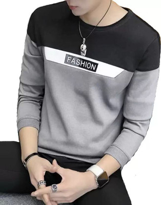 Clickwell Trend Colorblock Men Round Neck Silver T-Shirt