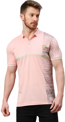 Klub Fox Striped Men Polo Neck Pink T-Shirt