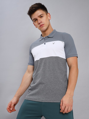 TECHNOSPORT Colorblock Men Polo Neck Grey T-Shirt