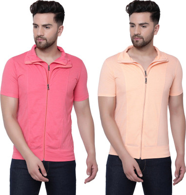 JB Jangoboy Solid Men Polo Neck Pink, Beige T-Shirt