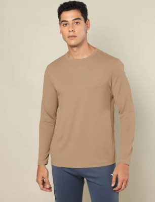 TISSORA Solid Men Round Neck Beige T-Shirt