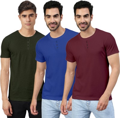 FTX Solid Men Round Neck Green, Blue, Maroon T-Shirt