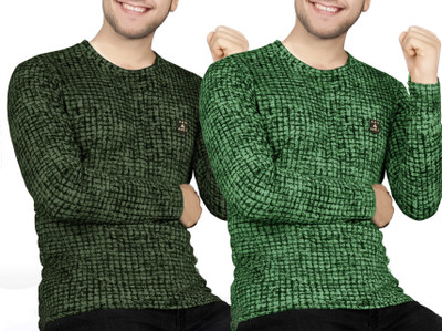 AVOLT Checkered Men Round Neck Green, Light Green T-Shirt