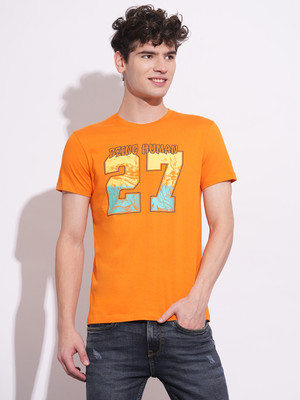 BEING HUMAN Graphic Print Men Round Neck Orange T-Shirt