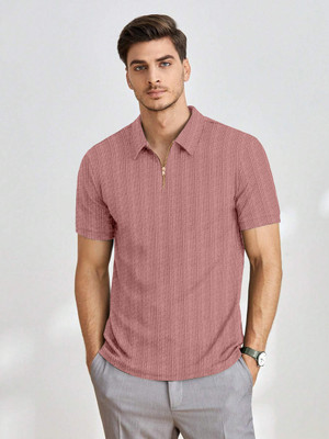 DEARISE Self Design Men Polo Neck Pink T-Shirt