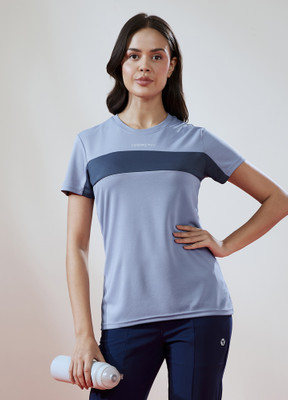 TECHNOSPORT Colorblock Women Crew Neck Blue T-Shirt