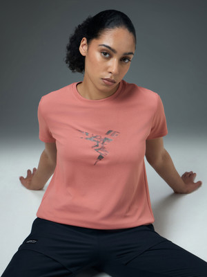 TECHNOSPORT Printed Women Round Neck Pink T-Shirt