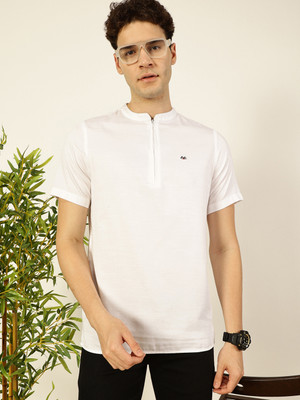 THOMAS SCOTT Solid Men Mandarin Collar White T-Shirt