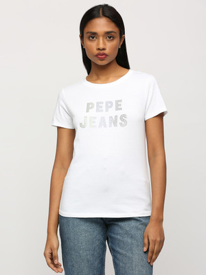 Pepe Jeans Printed Women Round Neck White T-Shirt