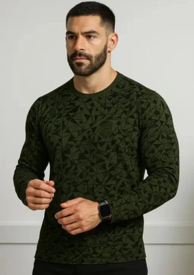 Magpy Printed Men Round Neck Dark Green T-Shirt