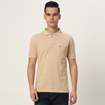 TAB91 Striped Men Polo Neck Beige T-Shirt