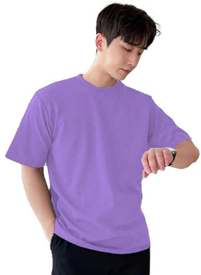 FASHNET FASHION Solid Men Round Neck Purple T-Shirt