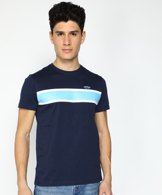 PROVOGUE Striped Men Round Neck Dark Blue T-Shirt