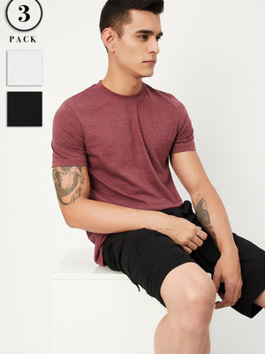 MAX Solid Men Round Neck Multicolor T-Shirt
