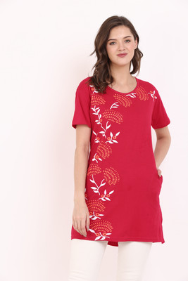 NRG Fashion Printed Women Round Neck Pink T-Shirt