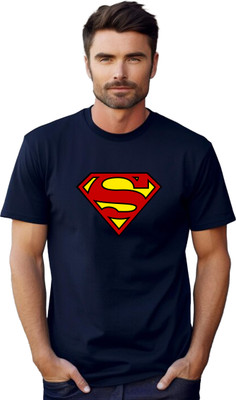 JEDFER Superhero, Graphic Print Men Round Neck Navy Blue T-Shirt