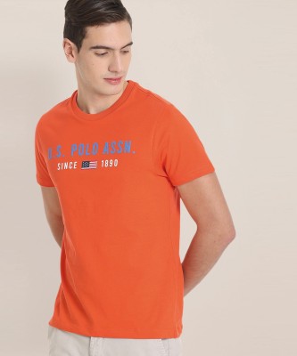 U.S. POLO ASSN. Typography Men Round Neck Orange T-Shirt