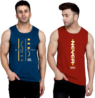 SLOWLORIS Printed Men Round Neck Dark Blue, Maroon T-Shirt