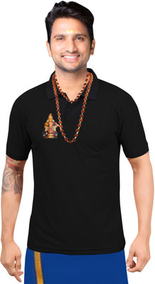 m2hit Printed Men Polo Neck Black T-Shirt