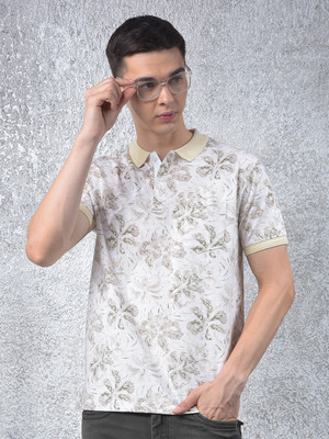 CRIMSOUNE CLUB Floral Print Men Polo Neck Beige T-Shirt