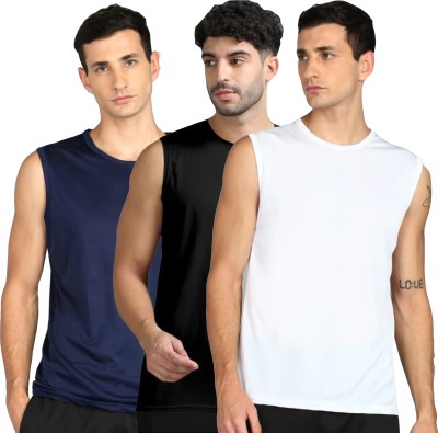 Jangoboy Solid Men Round Neck Dark Blue, Black, White T-Shirt