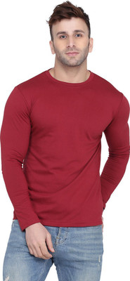 Kroptee Solid Men Round Neck Maroon T-Shirt