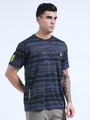 Just Live Fashion Abstract Men Round Neck Black T-Shirt