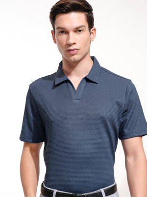 HIGHLANDER Self Design Men Polo Neck Blue T-Shirt